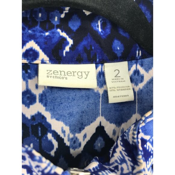 Chico's Zenergy Lightweight Zip Stretch Mock Neck Jacket Blue 2 (12) - Picture 3 of 5